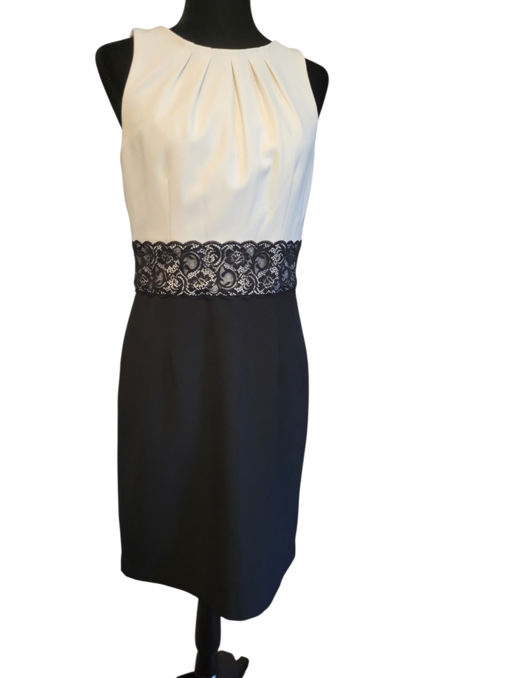 White House Black Market Dress Cocktail Wedding Cream Sleeveless Black Lace Sz 8